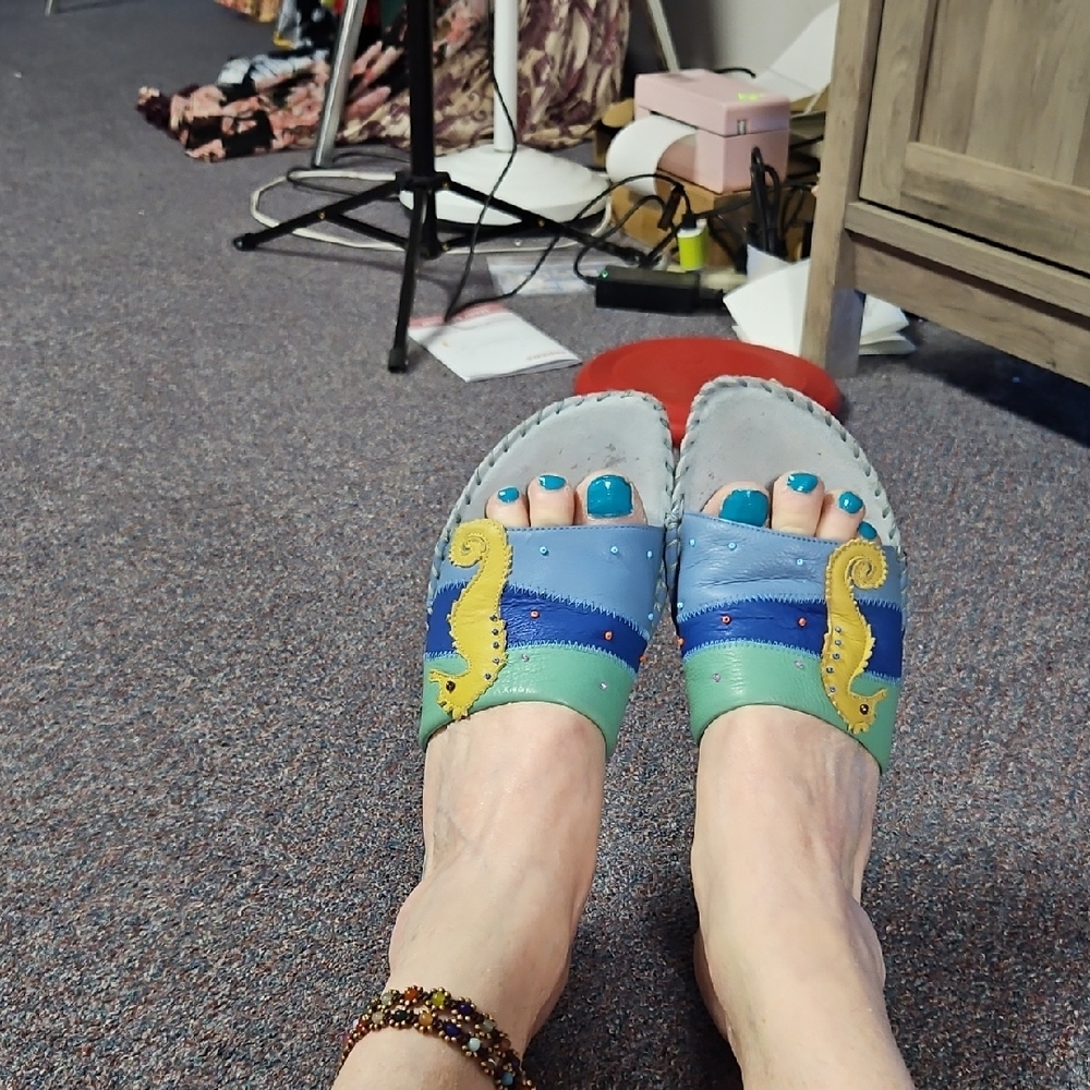 Blue and Green Seahorse Sandals